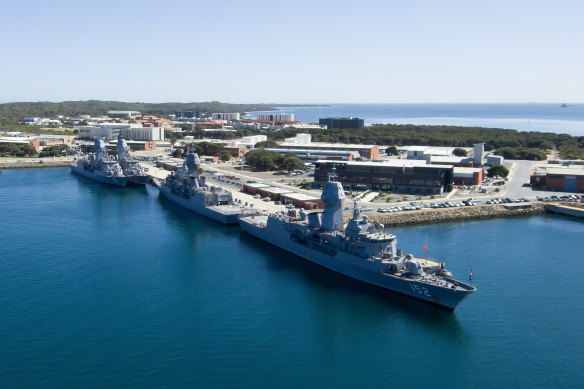 Royal Australian Navy frigates alongside HMAS Stirling in Rockingham.