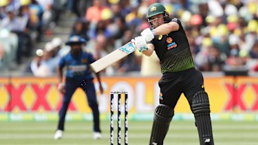 Fighting fit: Aaron Finch proved any issues concerning a side strain had been overcome with his form against the Sri Lankan attack.