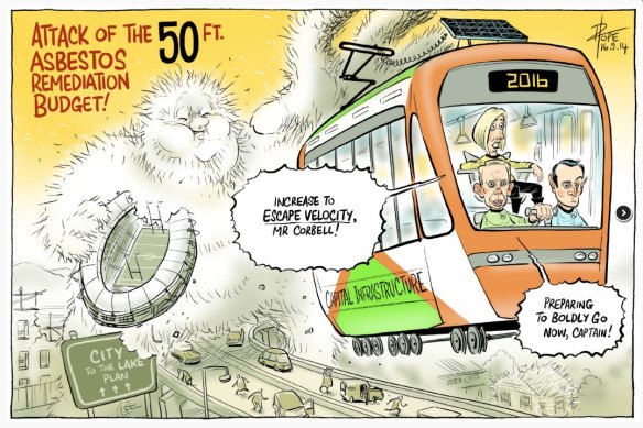 David Pope cartoons on light rail from 2014. Politicians have been making hay out of the  issue for a long time. 