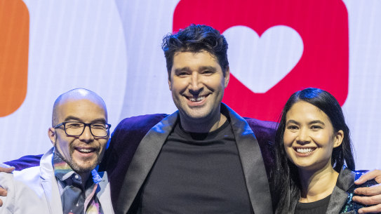 Canva co-founders (from left) Cameron Adams, Cliff Obrecht and Melanie Perkins.