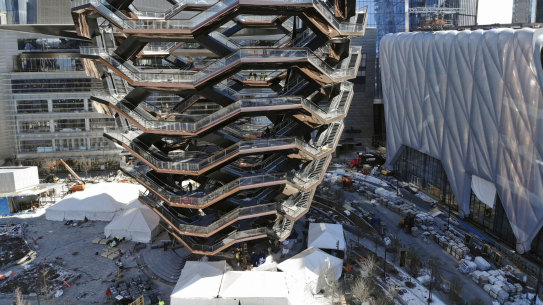 The Vessel, a structure of climbable interlocking staircases, is the centrepoint of the Hudson Yards redevelopment in New York.