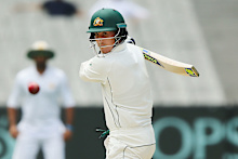 Nic Maddinson of Australia edges the ball through slips.