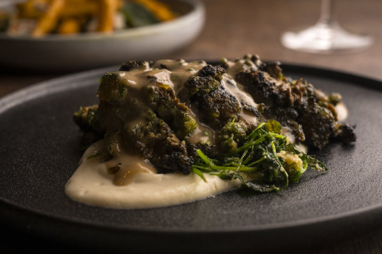 The steak-like lion’s mane mushroom dish.