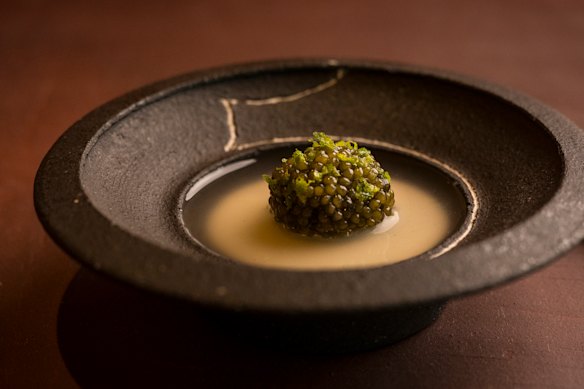 The caviar coconut dish is a beguiling mix of creaminess, soft saline, and nutty umami.