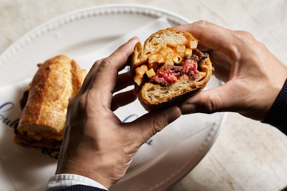 Loulou's special lunch - special fries in a baguette.