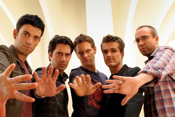 The team from The Chaser’s War on Everything (from left) Chas Licciardello, Chris Taylor, Craig Reucassel, Andrew Hansen and Julian Morrow.