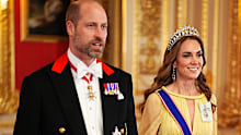 The Prince and Princess of Wales arrive for the state banquet as the British royals host the Sultan of Oman at Windsor Castle.