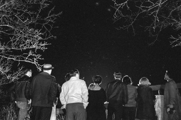 In 1966, with unidentified flying objects reportedly frequenting the southern Michigan area, curious citizens turned out by the hundreds to scan the night sky. 