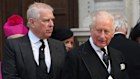 Prince Andrew (left) pictured withKing Charles, Prince William and Catherine Princess of Wales at the Duchess of Kent’s funeral in London last month.