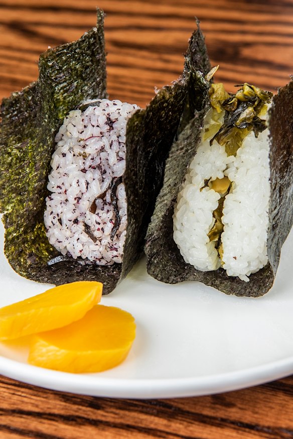 Takana and shiso onigiri.