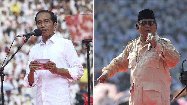 Indonesian President Joko Widodo, left, and his challenger in the upcoming election Prabowo Subianto during their campaign rallies in Jakarta, last week.