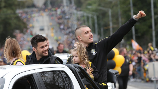 Tigers Trent Cotchin and Dustin Martin at the grand final parade.