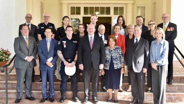 Family and dignitaries gathered at Government House for Constable Zach Rolfe's bravery-award presentation, including the Chinese ambassador to Australia Cheng Jingye.
