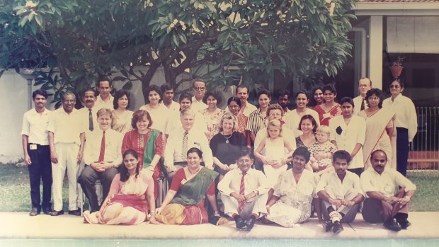 Tonia Shand (centre, in black) with Australian High Commission staff in Sri Lanka, 1991.