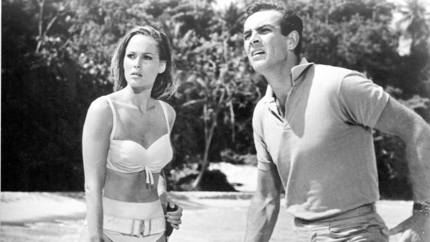 Connery with Ursula Andress in a scene from Dr No (1962).