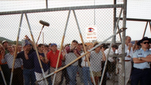 Locked-out union workers during the 1998 waterfront dispute.