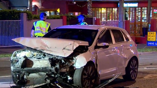 Greens MP Amy MacMahon’s car after the collision at Kangaroo Point on Monday night.