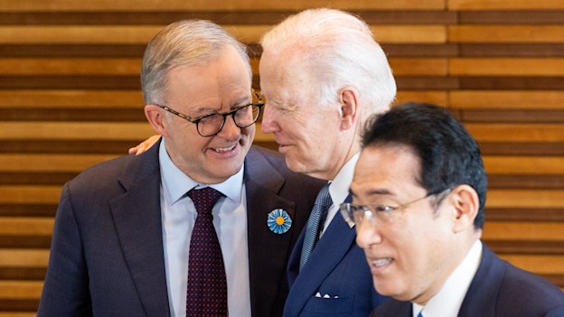 Off to a flying start: Prime Minister Albanese with US President Joe Biden, Japan’s Prime Minister Fumio Kishida and Prime Minister of India Narendra Modi after the Quad leaders’ summit in Tokyo on Tuesday.