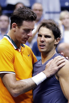 Touching moment: Juan Martin del Potro consoles Rafael Nadal.