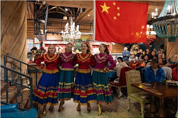 Russian dancers perform for mostly Chinese audiences at a Russian restaurant in Manzhouli.