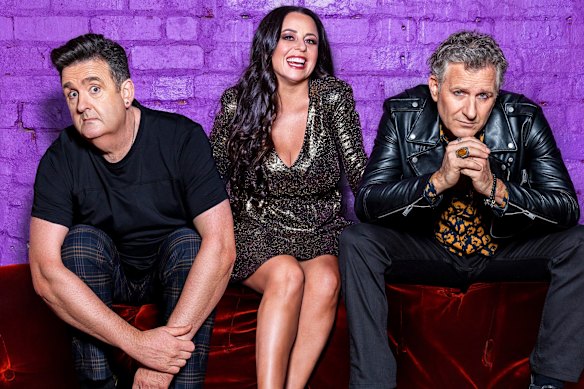 The stars of Spicks and Specks: Alan Brough, Myf Warhurst and Adam Hills. 