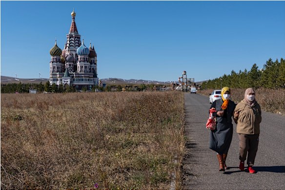 A Russian-style theme park in Manzhouli, a town on the Chinese-Russian border, which also serves as China’s largest land port. 