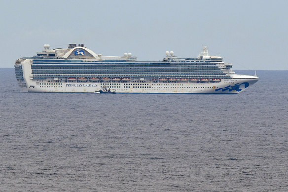 The Ruby Princess cruise ship in waters off Sydney on Monday,.
