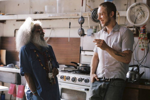 Jack Charles and Amiel Courtin-Wilson
during the making of the film Bastardy.