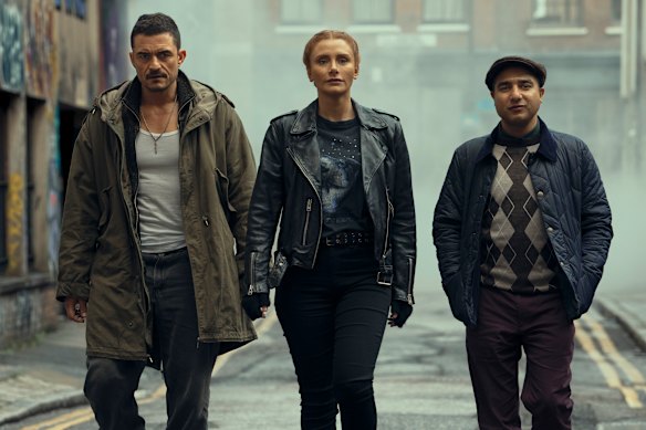 Orlando Bloom (left), Bryce Dallas Howard and Nick Mohammed in Deep Cover.