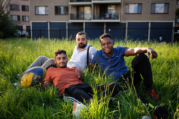 Arka Das, Rahel Romahn, Thuso Lekwape in Here Out West, a beautifully assembled telemovie set in Sydney’s migrant communities.