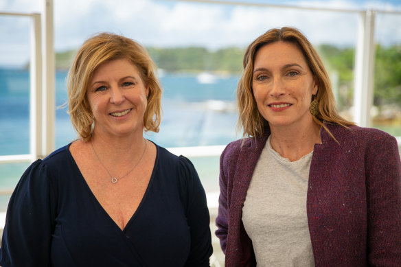 Claudia Karvan (right) with Liane Moriarty in The Books That Made Us.