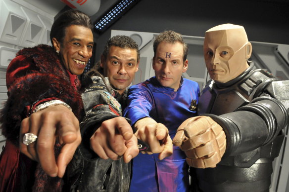 Danny John-Jules, Craig Charles, Chris Barrie and Robert Llewellyn in Red Dwarf.