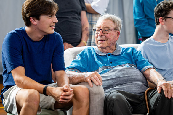 Louis, 14, is impressed by the seafaring tales of former sailor Ken, 93.