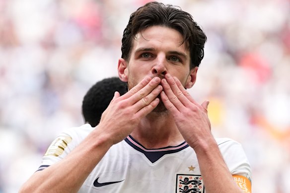 Declan Rice celebrates.