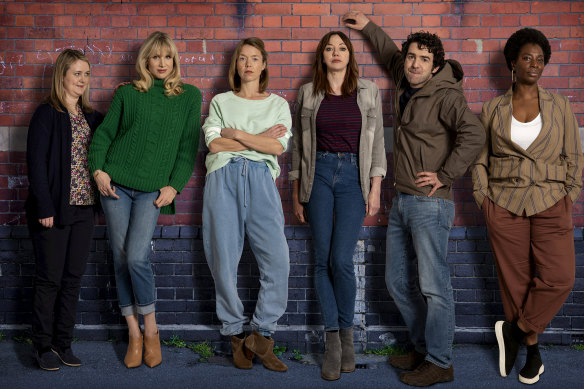 The Motherland gang, from left:   Anne (Phillipa Dunne), Amanda (Lucy Punch), Julia, Liz, Kevin (Paul Ready), Meg (Tanya Moodie).