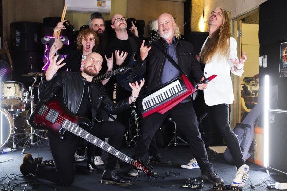 Bill Bailey, with keytar in hand, joined up with Australia’s Eurovision finalists Voyager. 