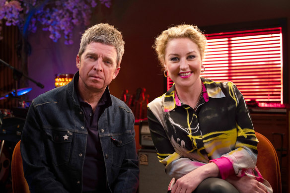 Happy to talk: Noel Gallagher and Zan Rowe in <i>Take 5</i>.