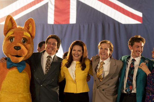 Bicentennial blues: Stephen Peacocke, Anna Torv, Sam Reid and Rory Fleck-Byrne in a scene from season 2 of The Newsreader.