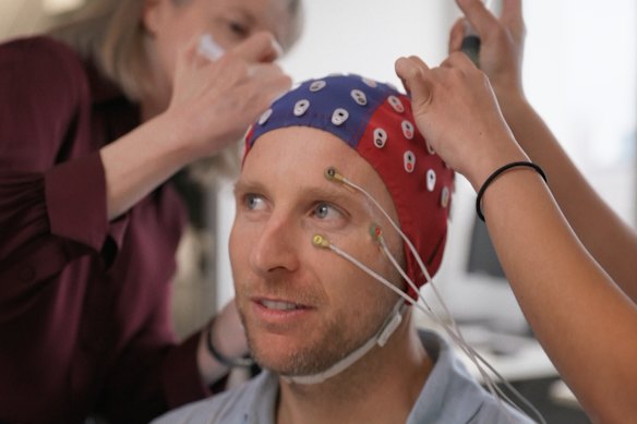 Hamish Macdonald has the electrical activity in his brain tested in The Matter of Facts.