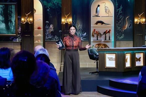 Alex Lee on the set of Tonight at the Museum, which is filmed at the Tasmanian Museum and Art Gallery.