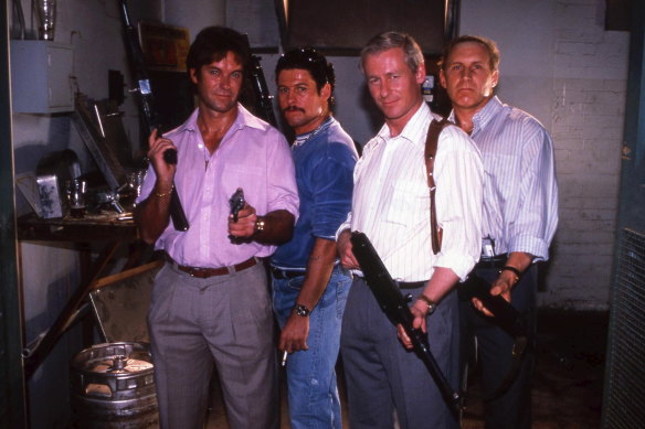 Gary Sweet, Peter Phelps, Richard Roxburgh and Tony Martin in Blue Murder. 