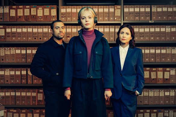 Nathan Welsh, Ella Maisy Purvis and Laura Fraser in Patience. 