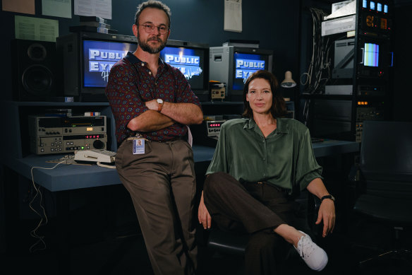 Daniel Henshall as Bill McFarlane and Anna Torv as Helen Norville in season three of The Newsreader.  