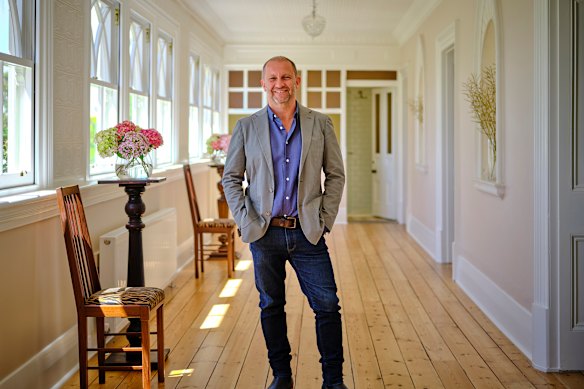 Restoration Australia host Anthony Burke inside Berrambool Estate, a bluestone mansion once owned by squatter John “Scabby” Moffat.