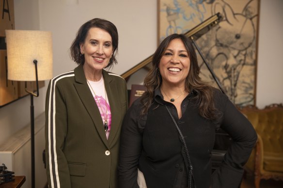 Vriginia Trioli with musician Kate Ceberano, who she interviews at St Kilda’s Palais Theatre.