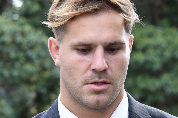 Jack de Belin arrives at Wollongong court on Friday. 