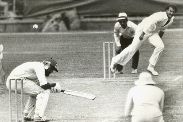 Dennis Lillee bowls to the West Indies’ Andy Roberts in one of the early World Series Cricket SuperTests.