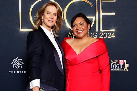 Deborah Mailman at the 2024 Logie Awards, where she won Best Lead Actress in a Drama for Total Control, with her co-star Rachel Griffiths.