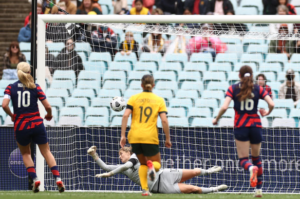 Lindsey Horan’s penalty gave Teagan Micah no chance.