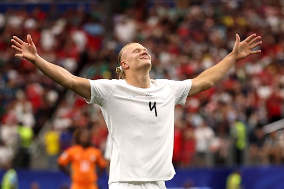 Erling Haaland celebrates his goal for Norway.